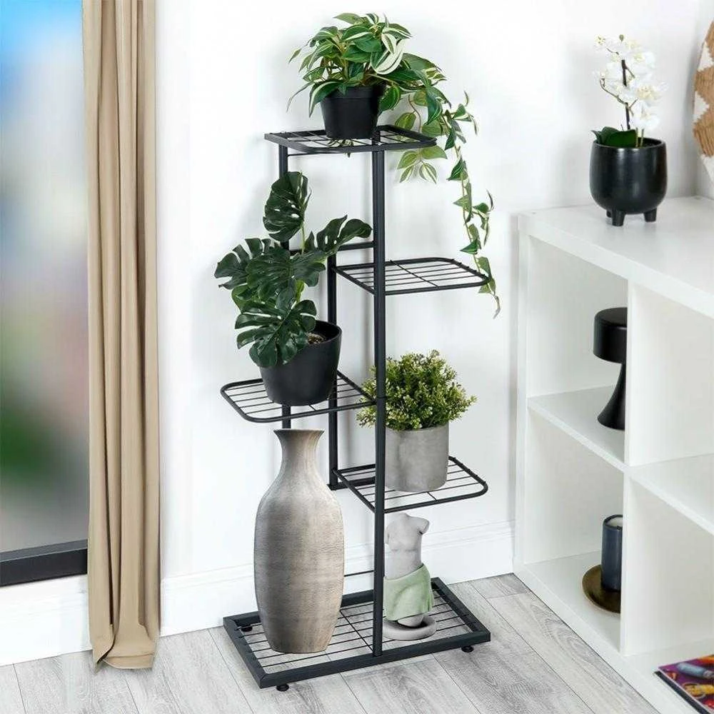 Vilde Juoda metalinis gėlių stovas 5 pakopų 96 cm