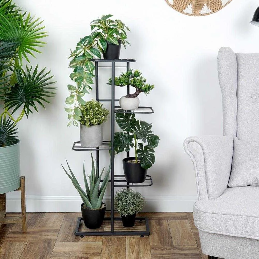 Vilde Juoda metalinis gėlių stovas 5 pakopų 96 cm