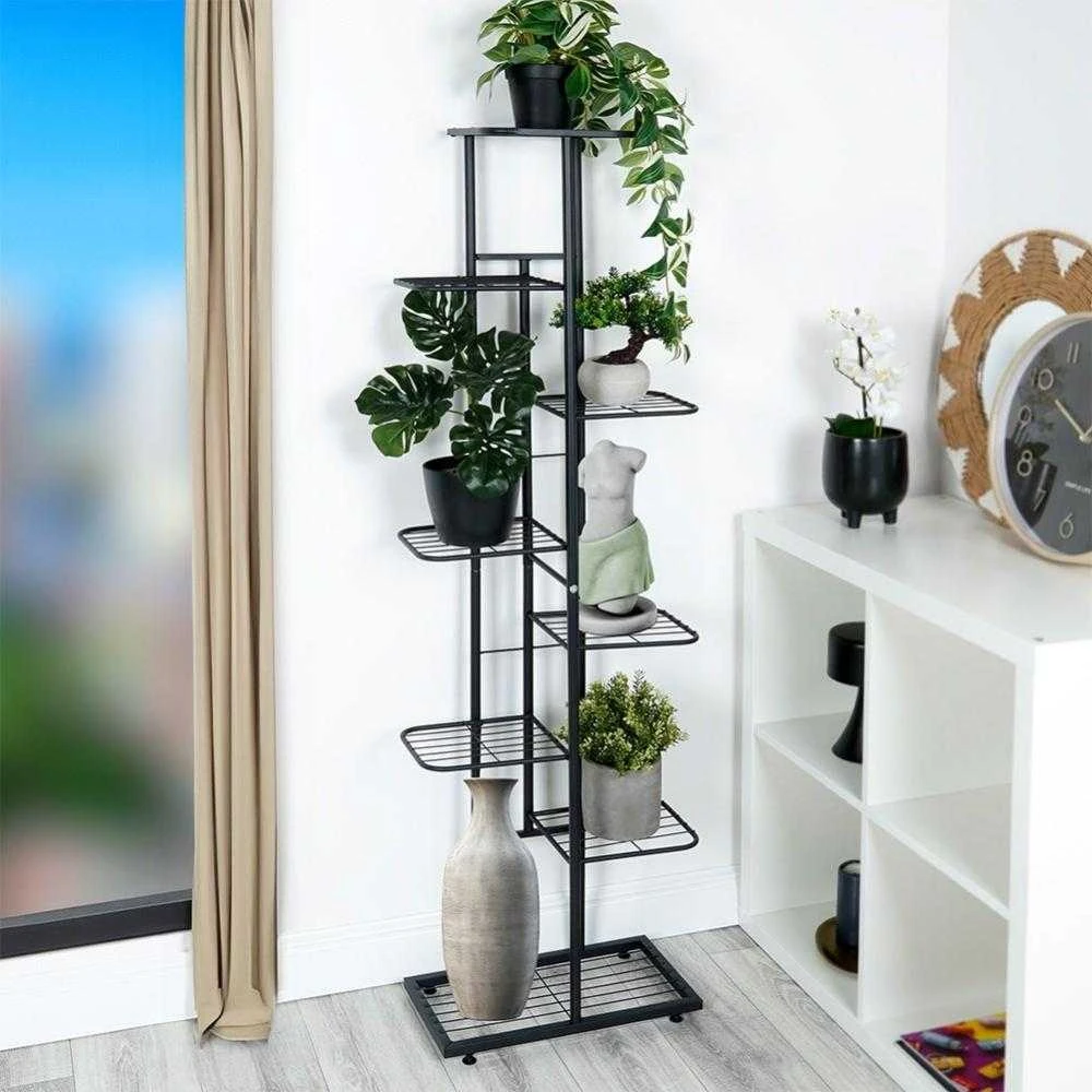 Vilde Juoda 8 pakopų metalinis gėlių stovas 142cm