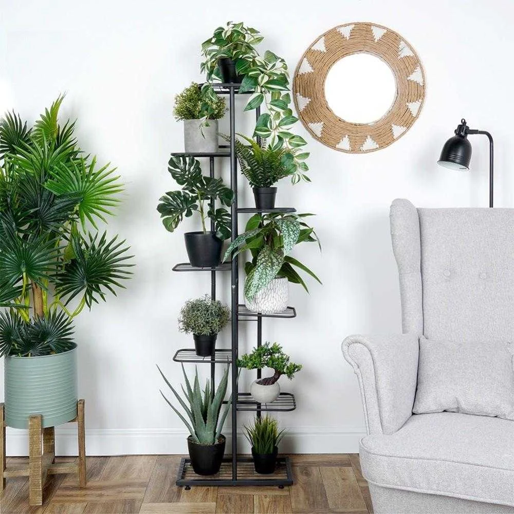 Vilde Juoda 8 pakopų metalinis gėlių stovas 142cm