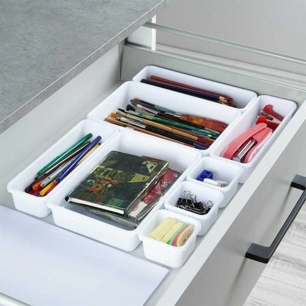 Storage Solutions Vilde Rašomojo stalo stalčių organizatorius baltas modulinis 8 vnt.
