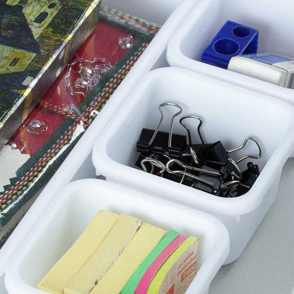Storage Solutions Vilde Rašomojo stalo stalčių organizatorius baltas modulinis 8 vnt.