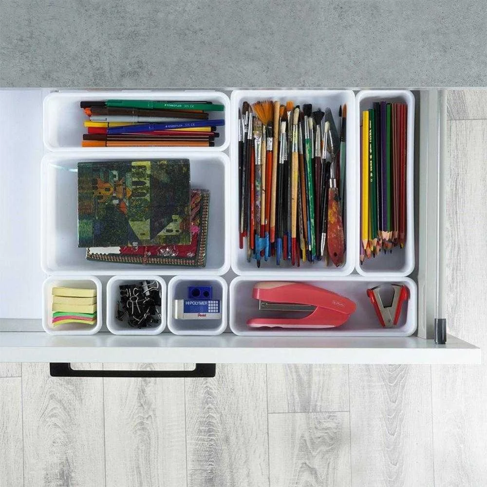 Storage Solutions Vilde Rašomojo stalo stalčių organizatorius baltas modulinis 8 vnt.