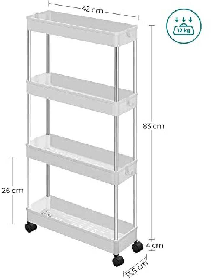 Top Lentyna ant ratukų Songmics KSC08WT, voniai ir virtuvei, balta, 40x14x86 cm