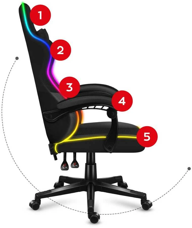 Žaidimų kėdė Huzaro Force 4.4, RGB juoda
