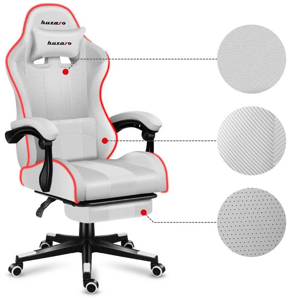 Žaidimų kėdė Huzaro Force 4.7 RGB, Baltos spalvos