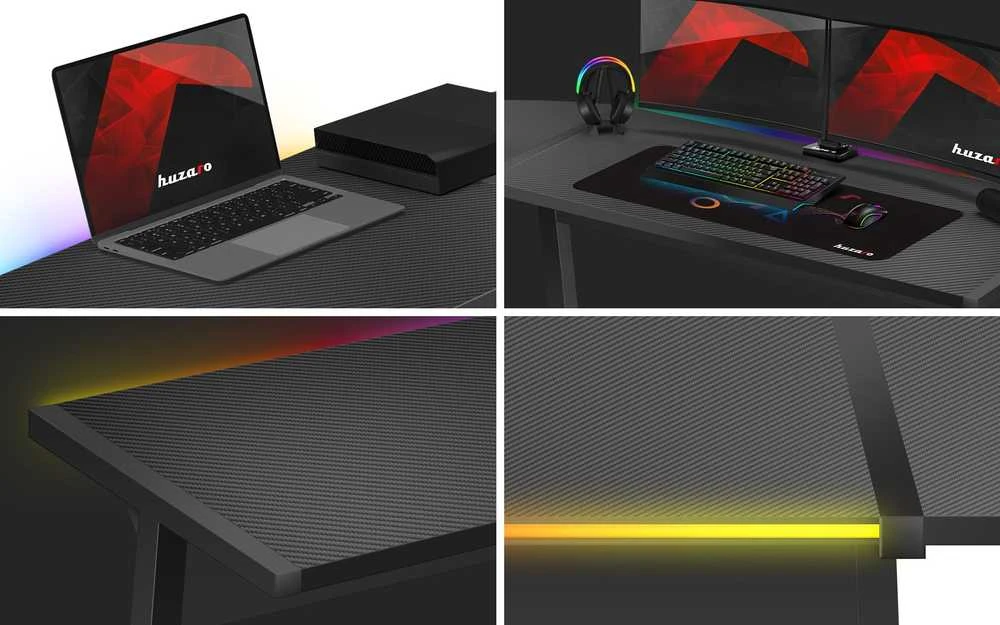 Kampinis žaidimų stalas Huzaro Hero 6.0 RGB, Juodas