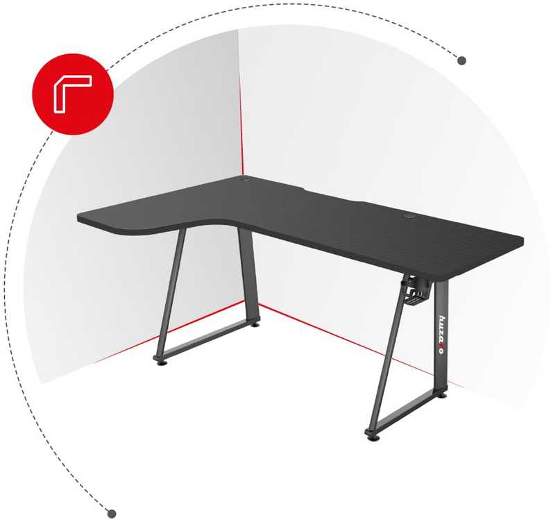 Kampinis žaidimų stalas Huzaro Hero 7.7 Gaming Desk, Juodas