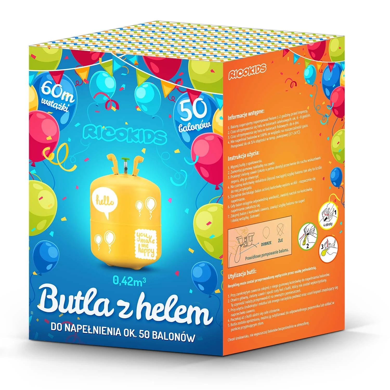 Ricokids 0,42m3 helio cilindras su balionais ir juostele