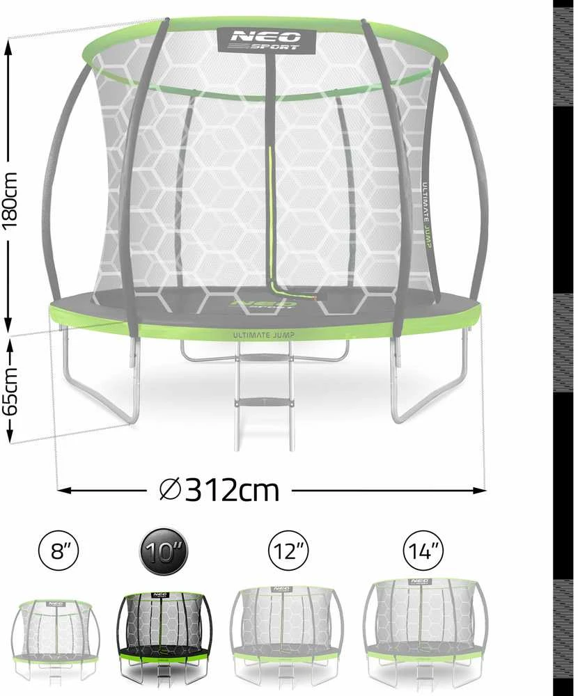 10 pėdų / 312 cm profiliuotas sodo batutas su Neo-Sport vidiniu tinkleliu