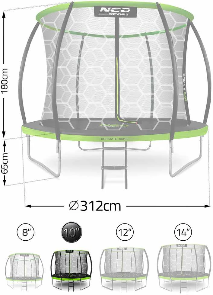 10 pėdų / 312 cm profiliuotas sodo batutas su Neo-Sport vidiniu tinkleliu