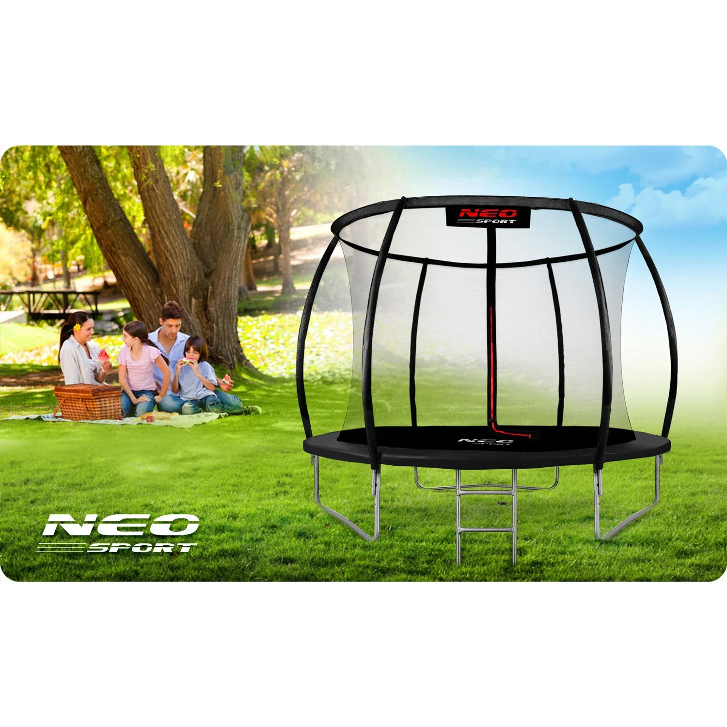 10 pėdų / 312 cm profiliuotas sodo batutas su vidiniu tinklu „Neo-Sport“