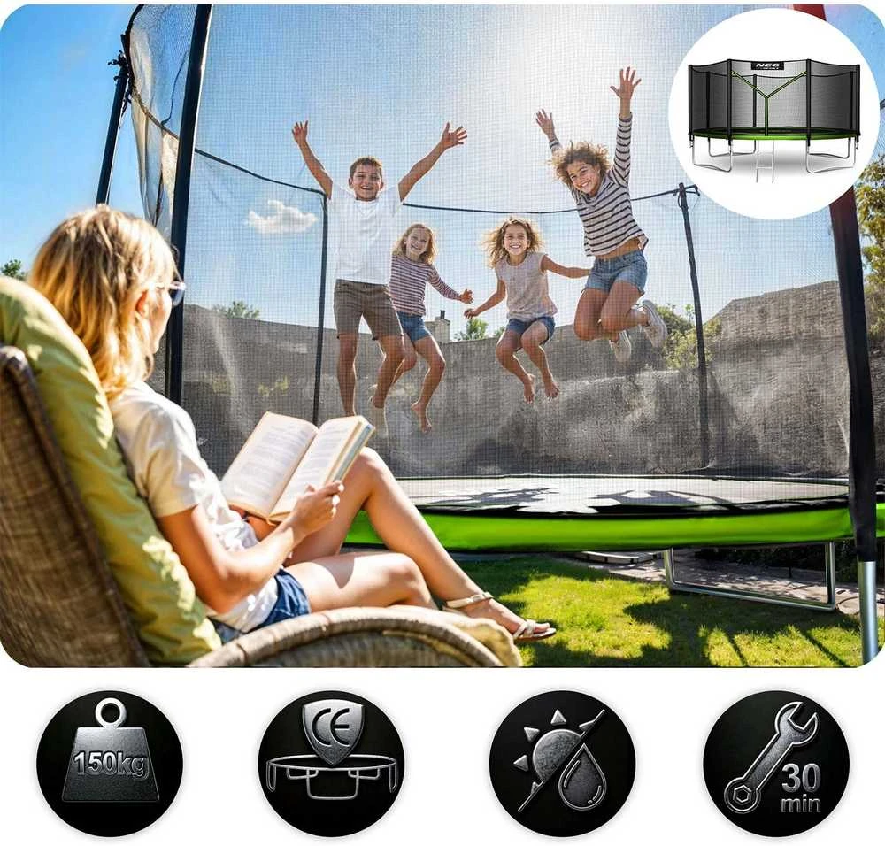 12 pėdų / 374 cm sodo batutas su lauko tinklu ir kopėčiomis Neo-Sport