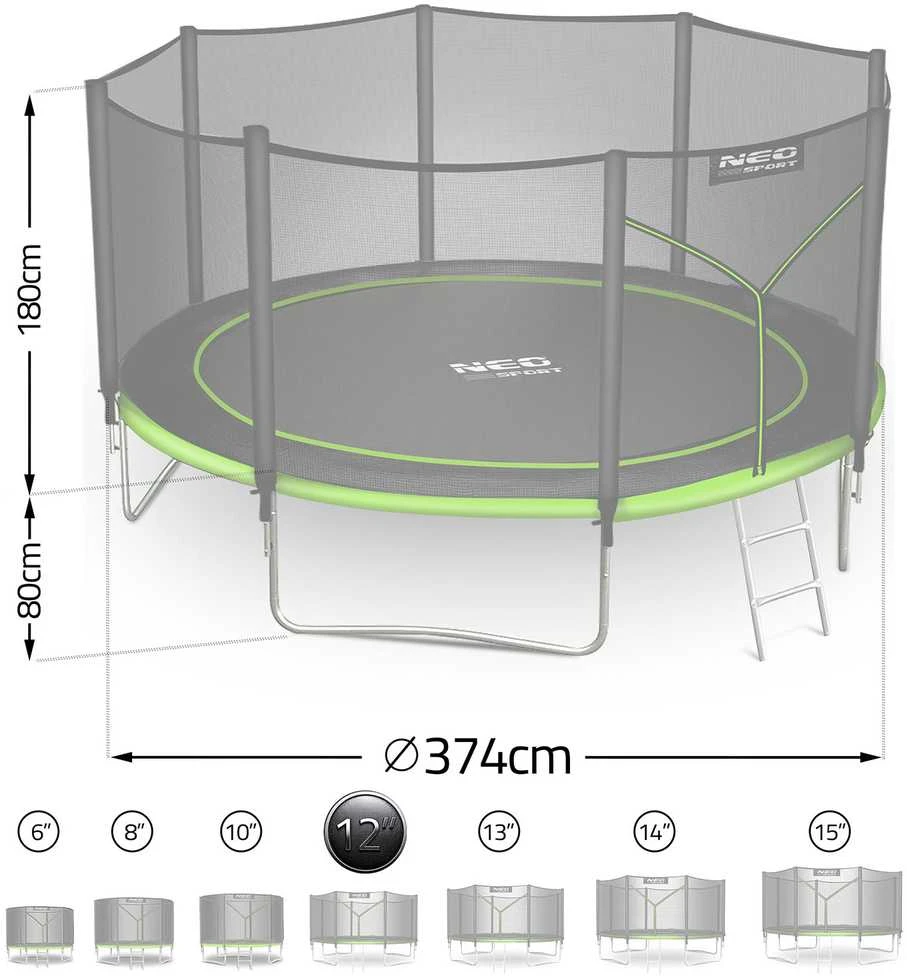 12 pėdų / 374 cm sodo batutas su lauko tinklu ir kopėčiomis Neo-Sport