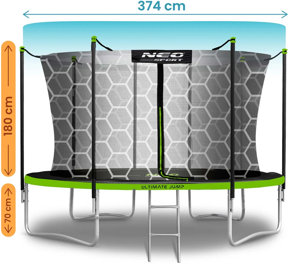 12 pėdų / 374 cm sodo batutas su vidiniu tinklu ir Neo-Sport kopėčiomis