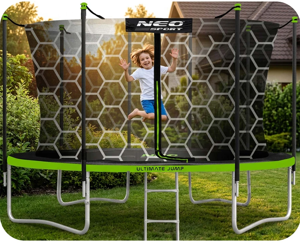 12 pėdų / 374 cm sodo batutas su vidiniu tinklu ir Neo-Sport kopėčiomis