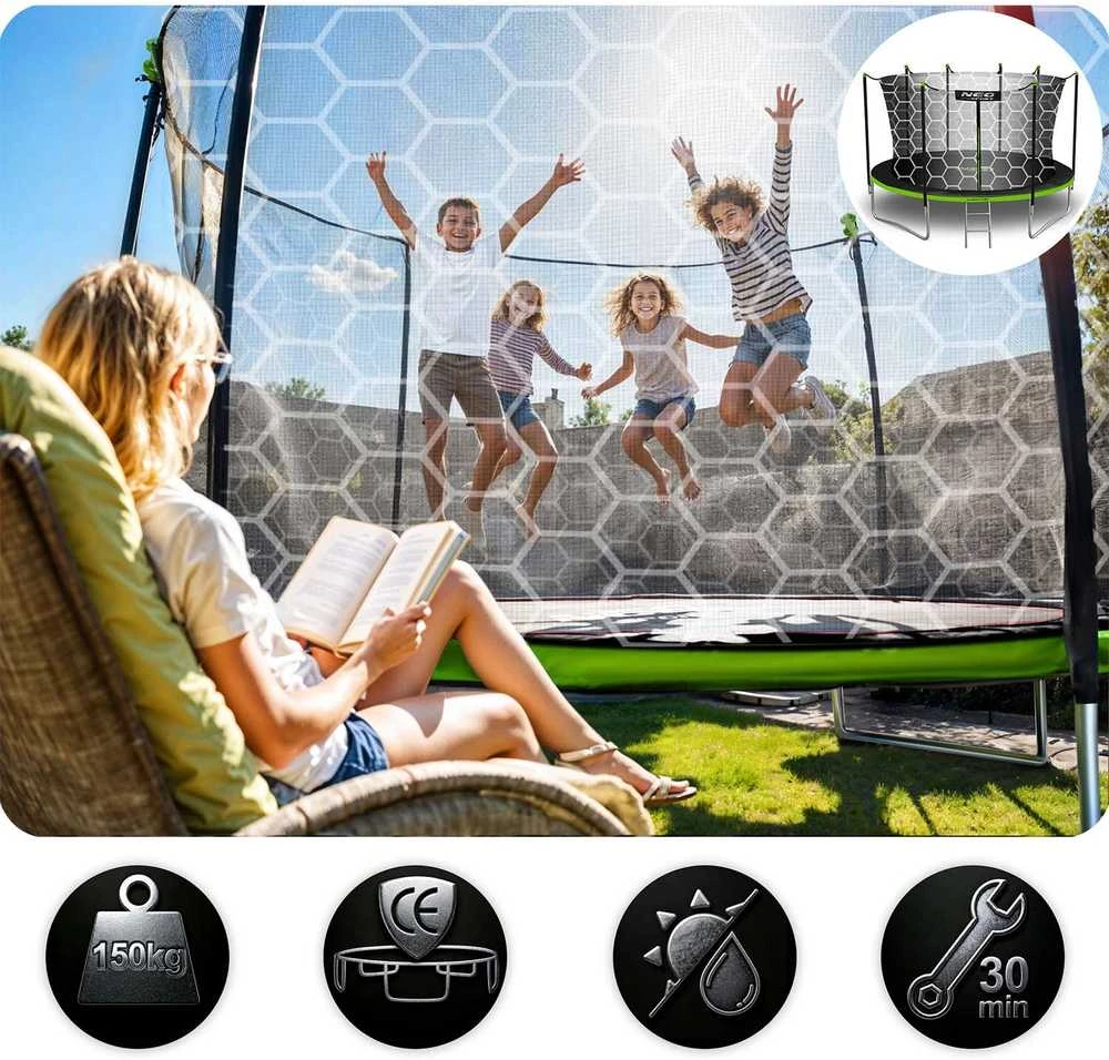 14 pėdų / 435 cm sodo batutas su vidiniu tinklu ir kopėčiomis „Neo-Sport“