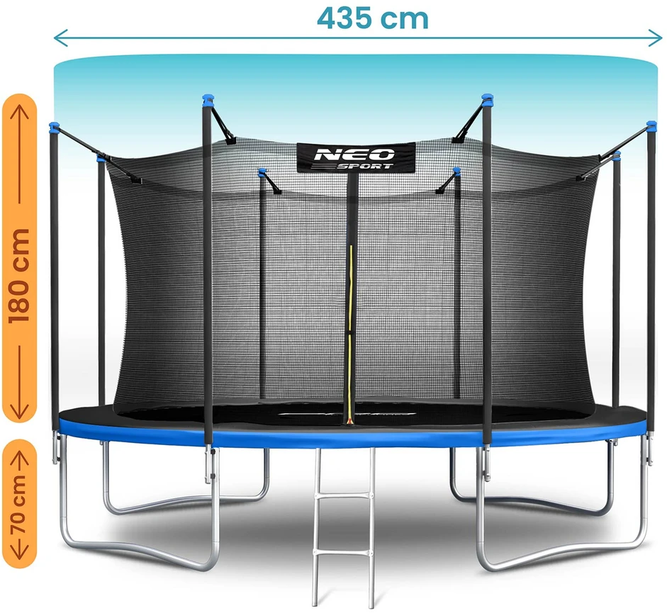 14 pėdų / 435 cm sodo batutas su vidiniu tinklu ir kopėčiomis „Neo-Sport“