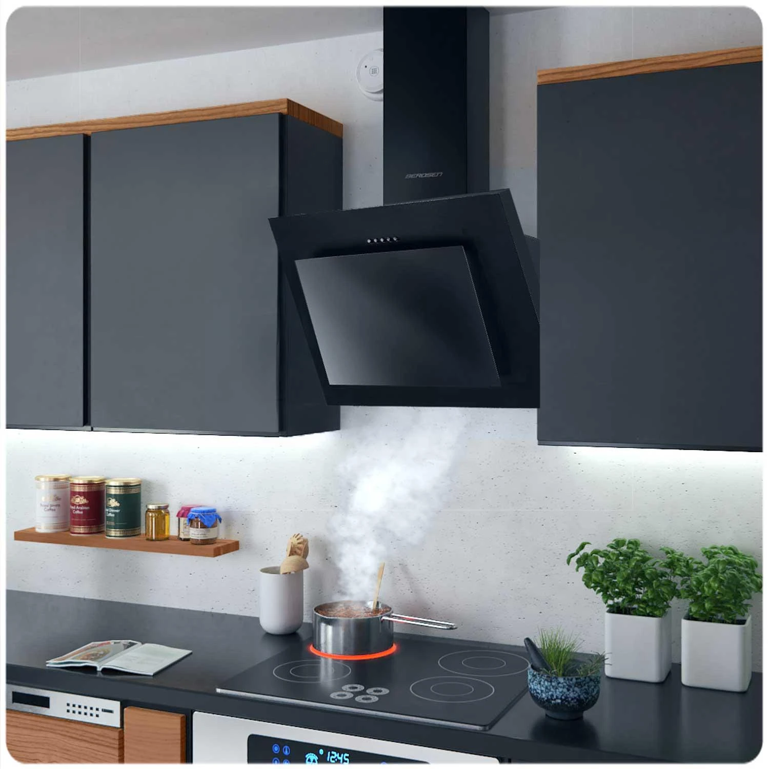 Berdsen BT-215 juodas 60 cm komininis virtuvinis gartraukis