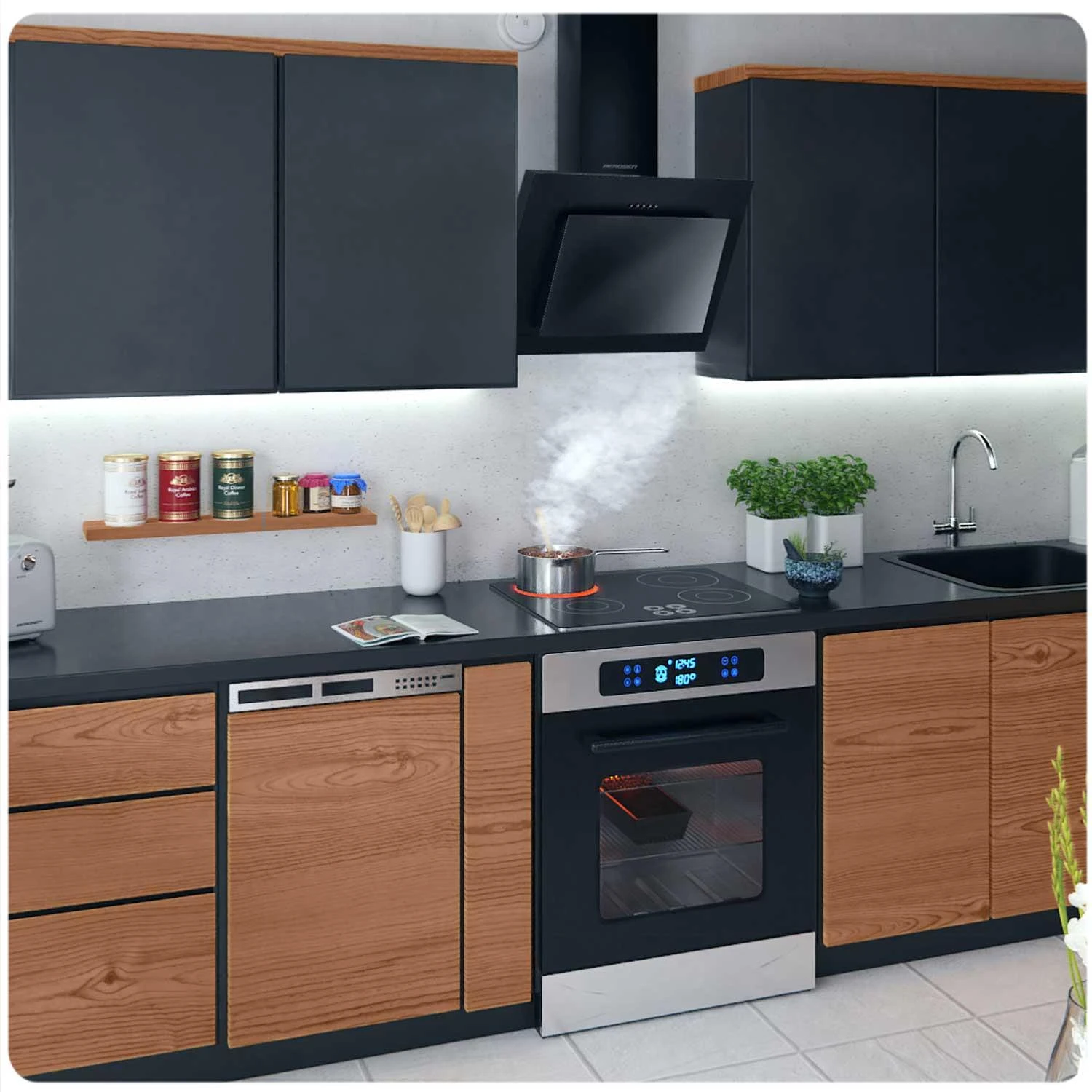 Berdsen BT-215 juodas 60 cm komininis virtuvinis gartraukis