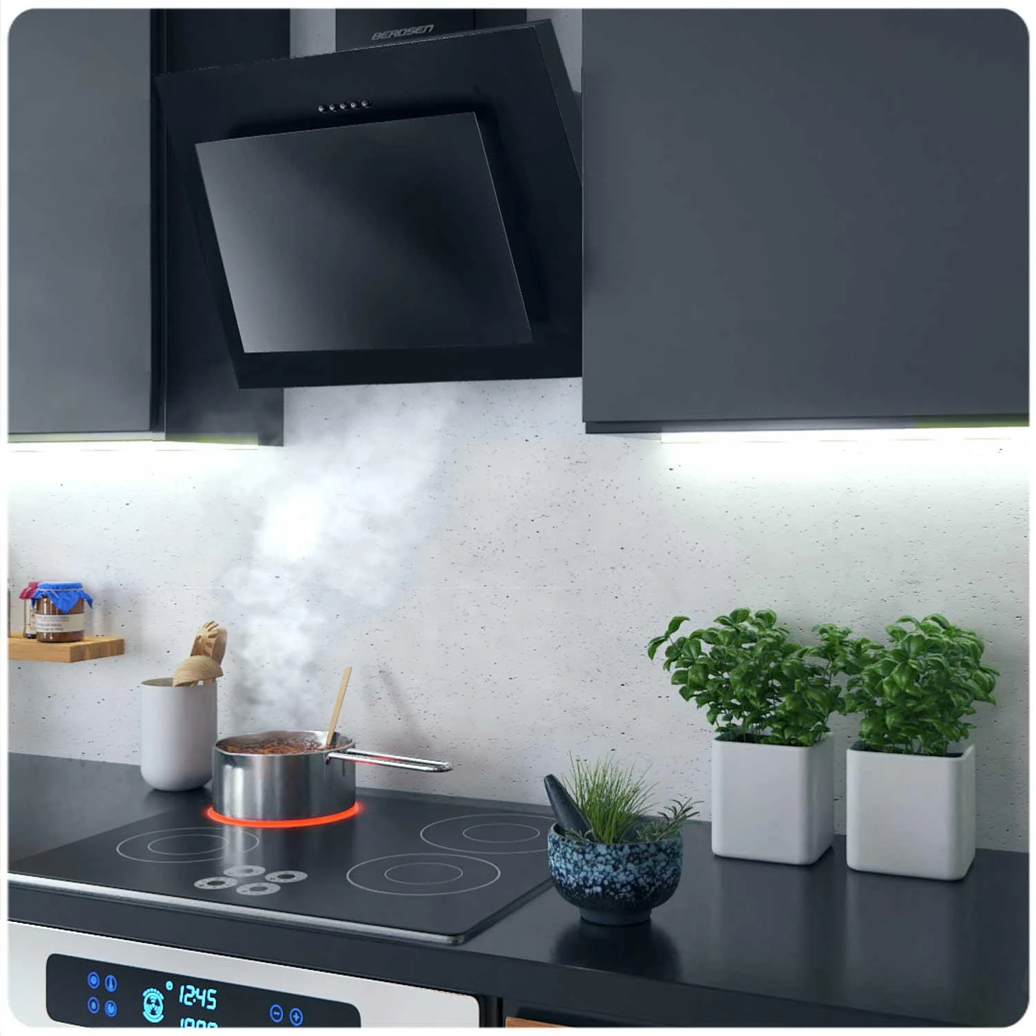 Berdsen BT-215 juodas 60 cm komininis virtuvinis gartraukis