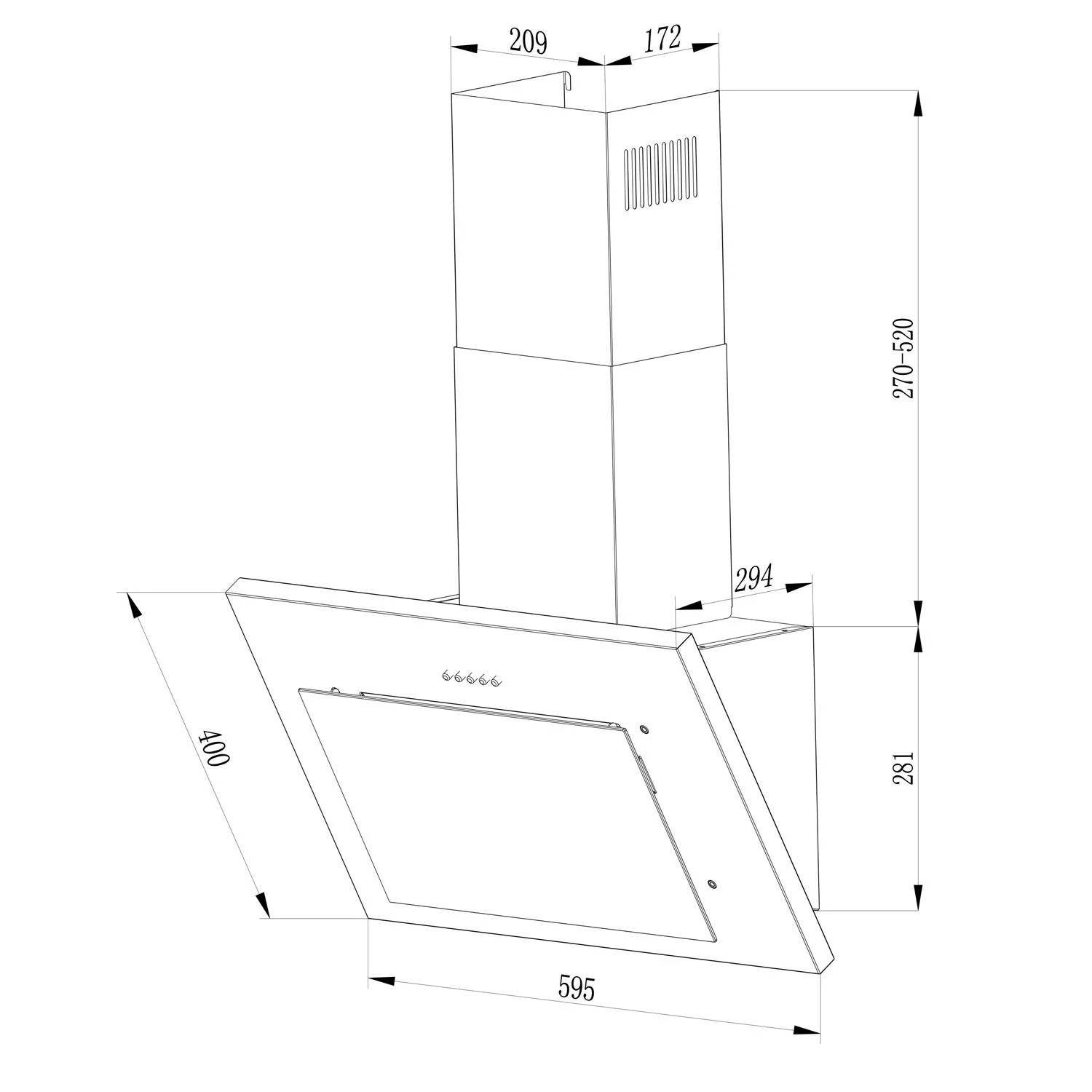 Berdsen BT-215 juodas 60 cm komininis virtuvinis gartraukis