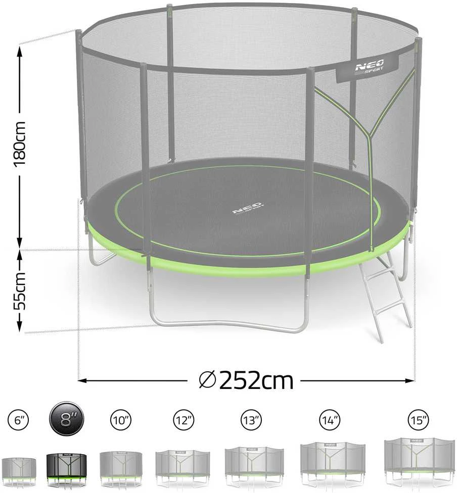 8 pėdų / 252 cm sodo batutas su lauko tinklu ir kopėčiomis Neo-Sport