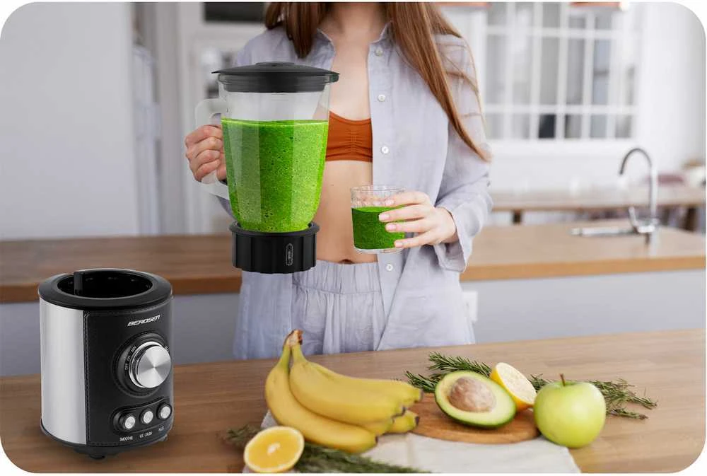 Juodas BD-751 Berdsen stiklinis trintuvas smoothie kokteiliams ir ledui, 1,5 l, 800 W