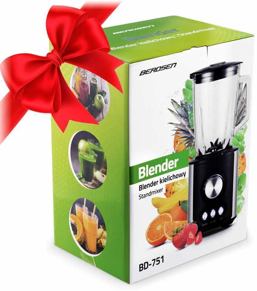Juodas BD-751 Berdsen stiklinis trintuvas smoothie kokteiliams ir ledui, 1,5 l, 800 W