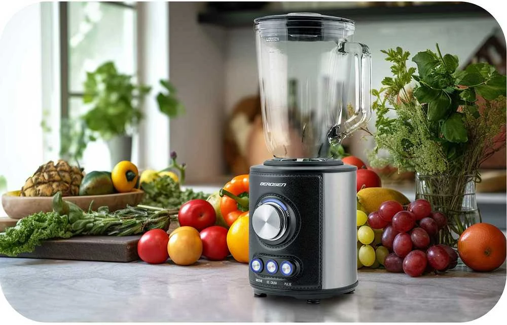 Juodas BD-751 Berdsen stiklinis trintuvas smoothie kokteiliams ir ledui, 1,5 l, 800 W