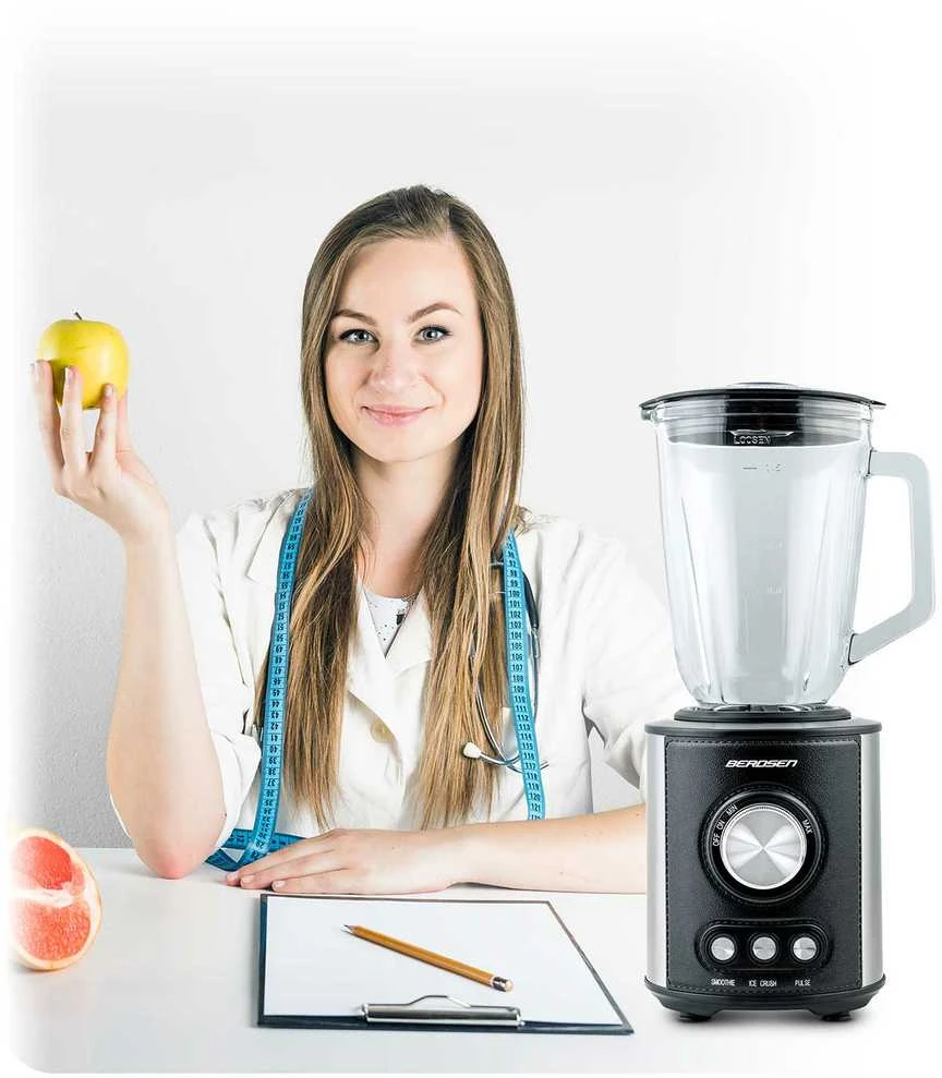 Juodas BD-751 Berdsen stiklinis trintuvas smoothie kokteiliams ir ledui, 1,5 l, 800 W
