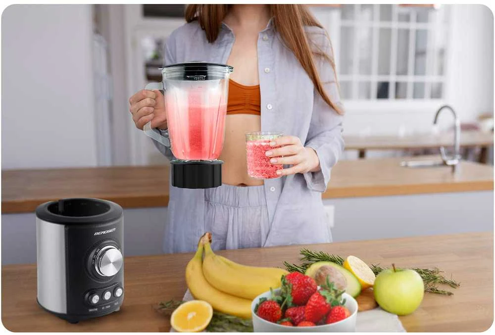 Juodas BD-751 Berdsen stiklinis trintuvas smoothie kokteiliams ir ledui, 1,5 l, 800 W