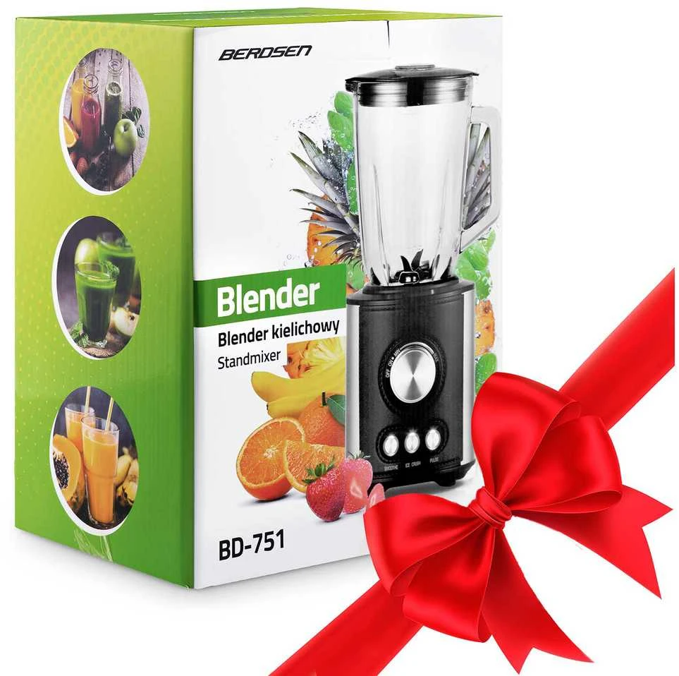 Juodas BD-751 Berdsen stiklinis trintuvas smoothie kokteiliams ir ledui, 1,5 l, 800 W