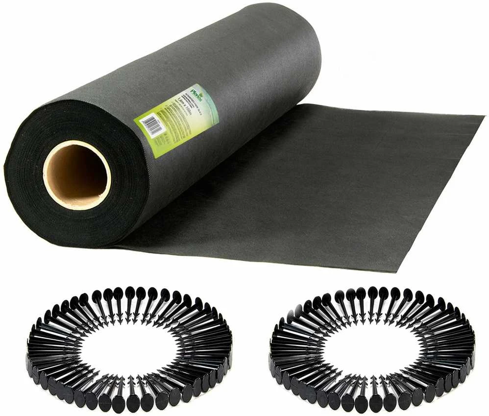 Sodo agrotekstilė 1,6 m x 100 m 90 g/m2 + 100 „Plonos“ smeigtukų - juoda
