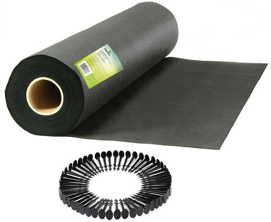 Sodo agrotekstilė 1,6 m x 50 m 70 g/m2 + 50 „Plonos“ kaiščių - juoda
