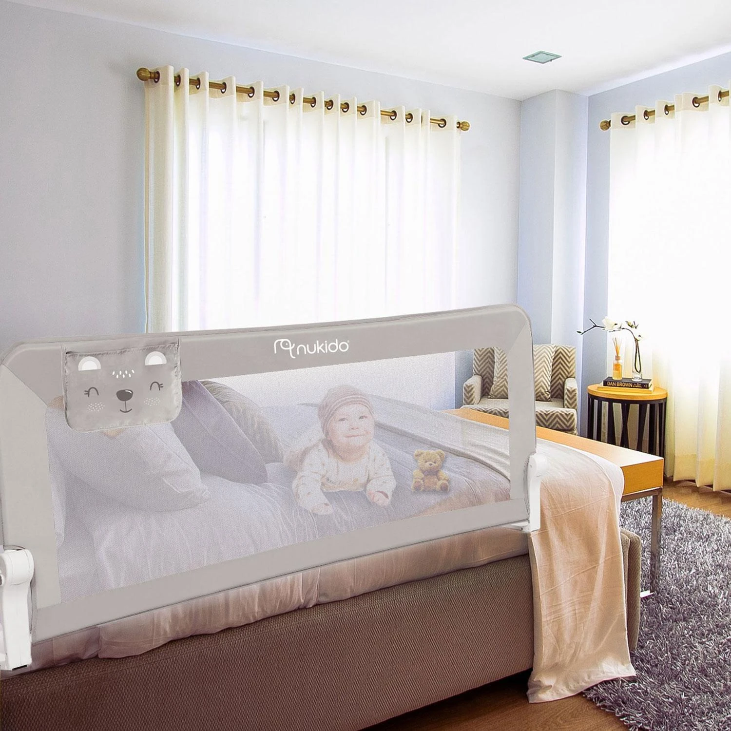 Apsauginis turėklas lovai Nukido 150 x 66 x 35 cm, Pilkos spalvos