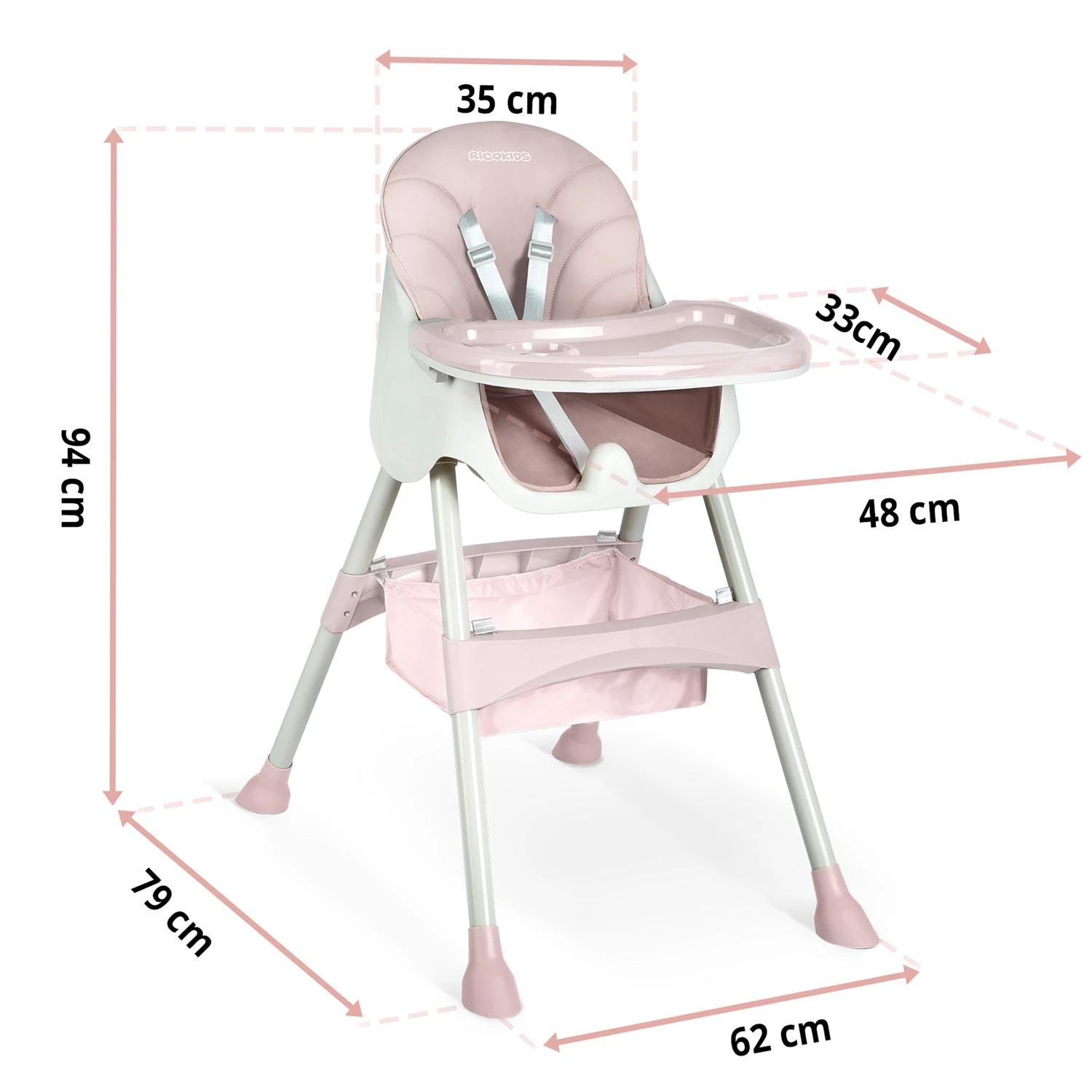 Maitinimo kėdutė Ricokids Milo, rožinė