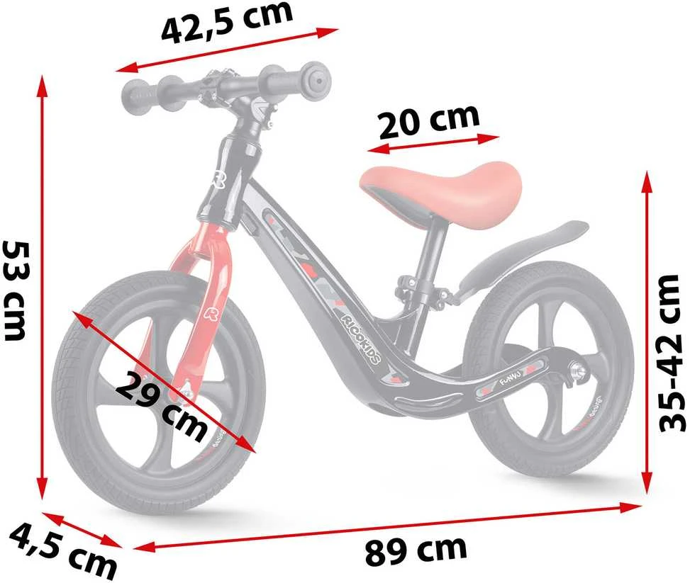 Ricokids FUNNU balansinis dviratis su matmenimis