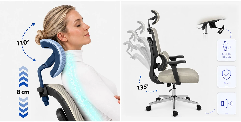 Sofotel Ergonomiška biuro kėdė su tinklelio atlošu, reguliuojamomis funkcijomis, juosmens atrama, namams ir biurui, patogi stalo kėdė, vadovo kėdė