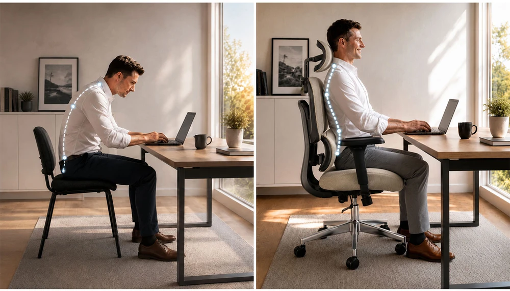 Sofotel Ergonomiška biuro kėdė su tinklelio atlošu, reguliuojamomis funkcijomis, juosmens atrama, namams ir biurui, patogi stalo kėdė, vadovo kėdė