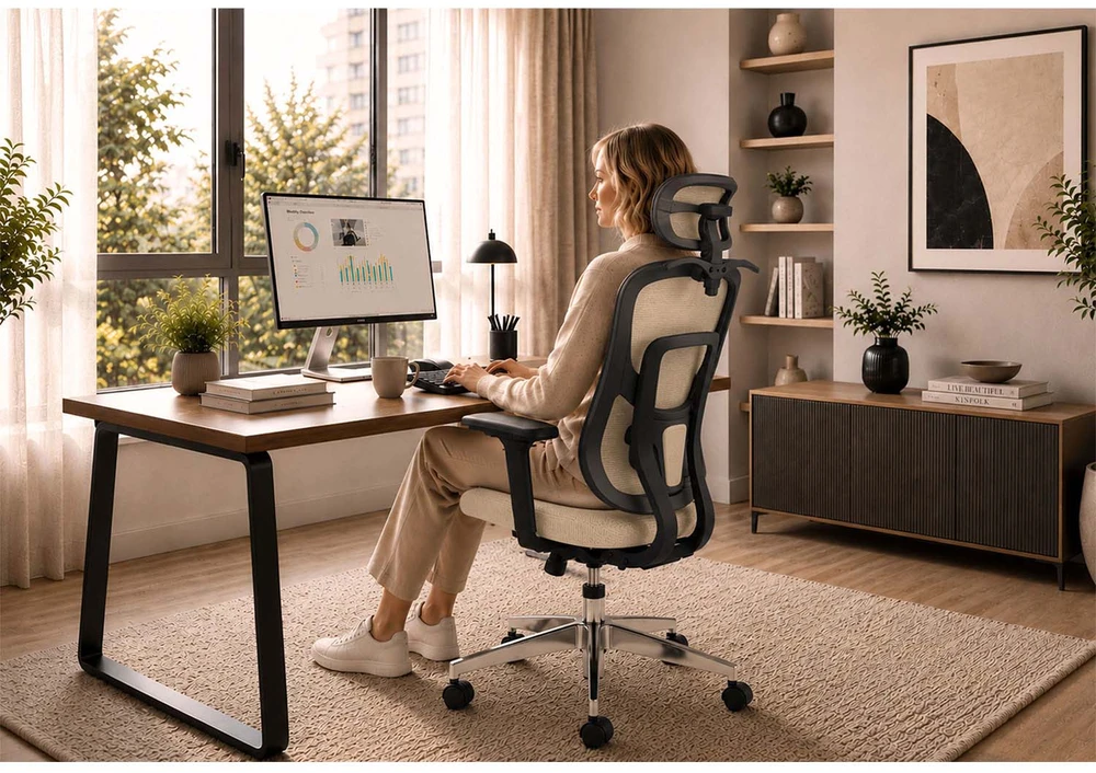 Sofotel Ergonomiška biuro kėdė su tinklelio atlošu, reguliuojamomis funkcijomis, juosmens atrama, namams ir biurui, patogi stalo kėdė, vadovo kėdė
