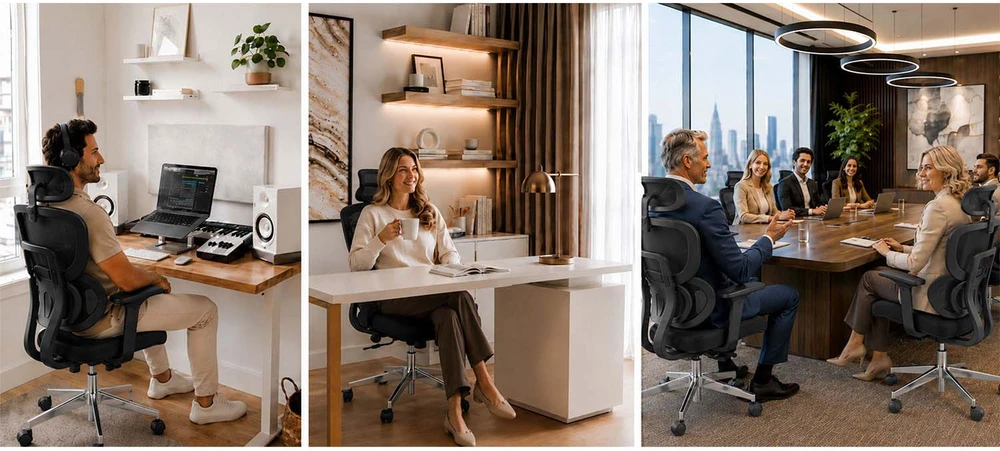 Sofotel Ergonomiška biuro kėdė su tinklelio atlošu, reguliuojama juosmens atrama, pasukama funkcija, skirta namams ir biurui, patogi stalo kėdė