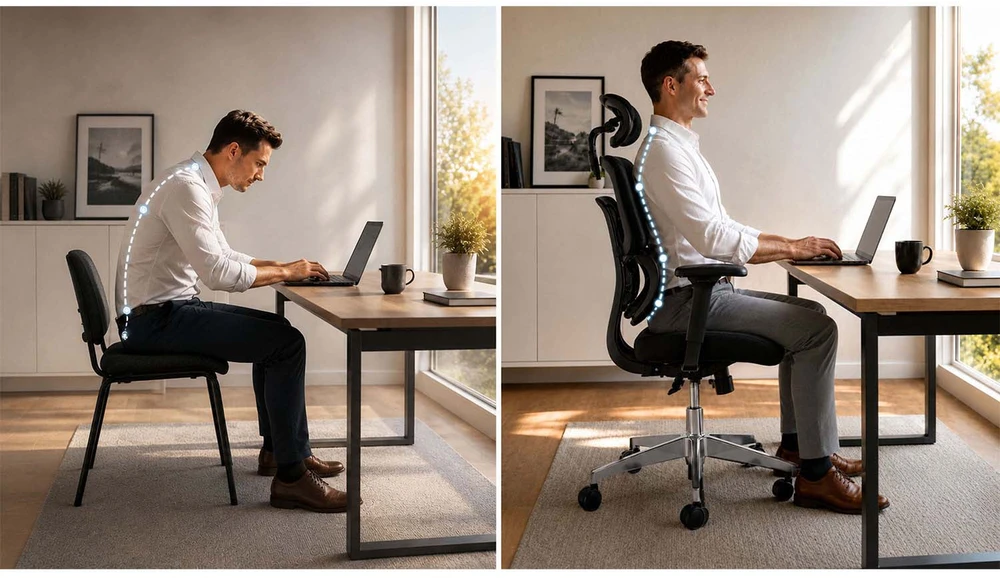 Sofotel Ergonomiška biuro kėdė su tinklelio atlošu, reguliuojama juosmens atrama, pasukama funkcija, skirta namams ir biurui, patogi stalo kėdė