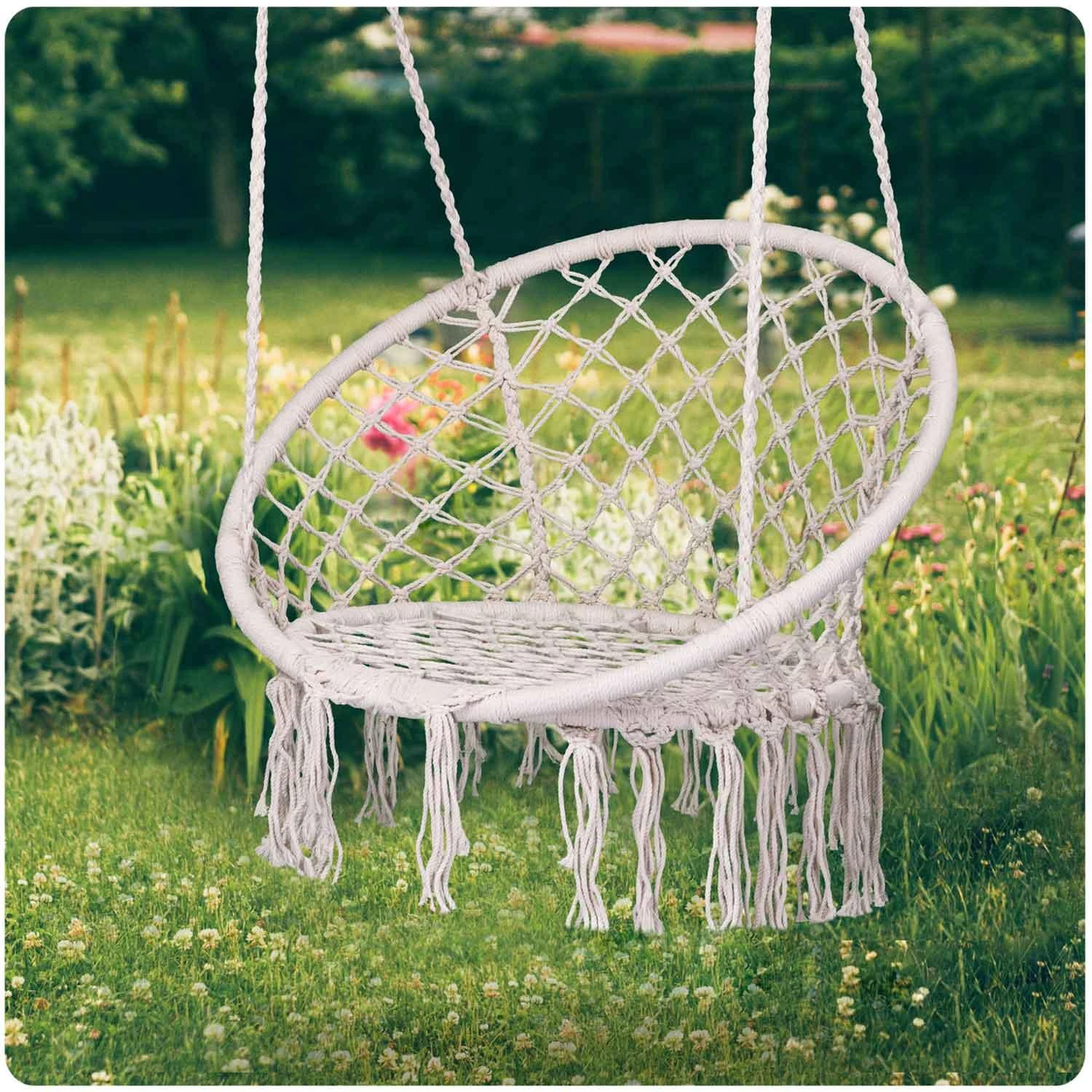Boho pakabinamas krėslas, smėlio spalvos (be pagalvės)