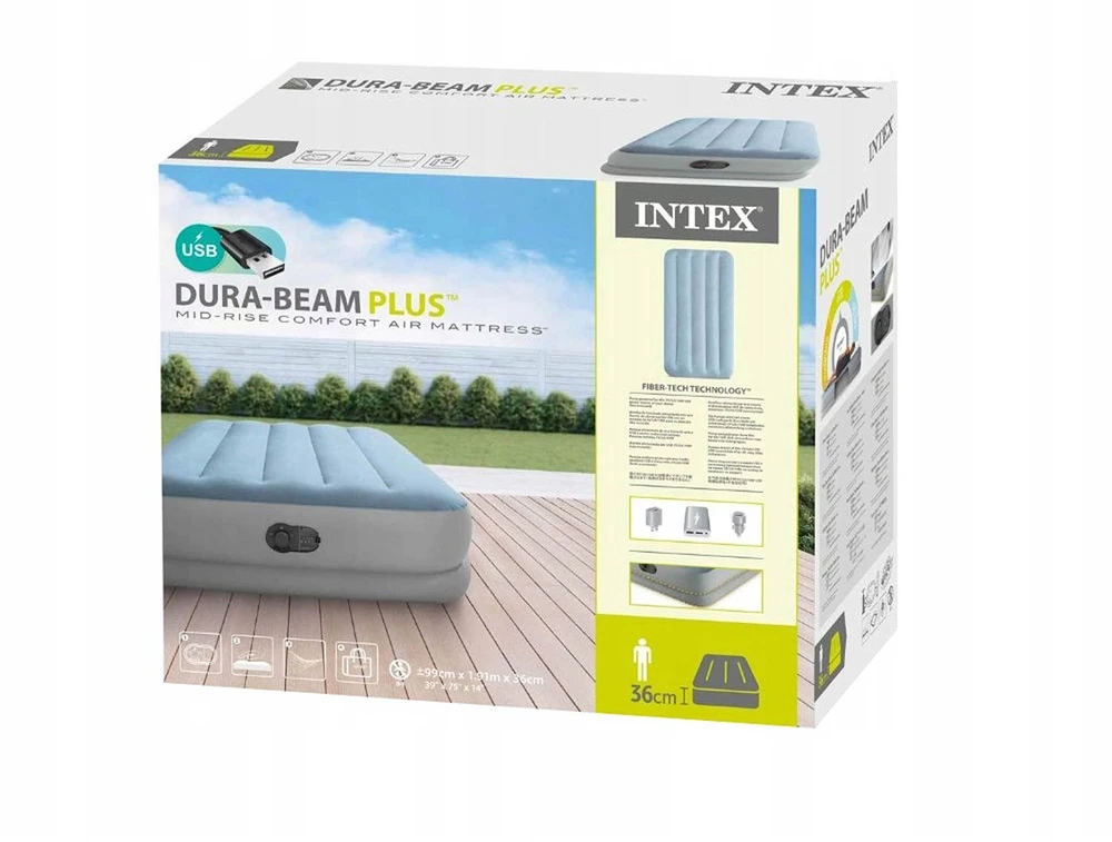 čiužinys pripučiamas vienvietis 191x99x36 cm su įmontuotu elektriniu USB siurbliu lova INTEX 64157