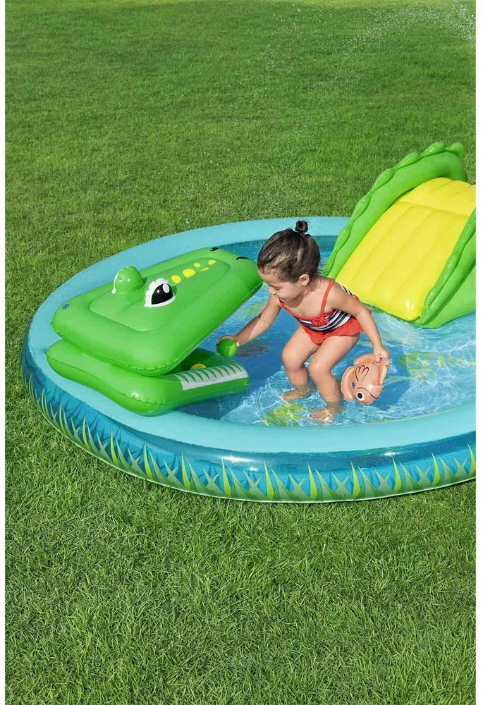 Bestway pripučiama žaidimų aikštelė CROCODILE čiuožykla + purkštuvas + kamuoliukai 53166
