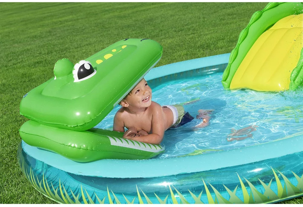 Bestway pripučiama žaidimų aikštelė CROCODILE čiuožykla + purkštuvas + kamuoliukai 53166