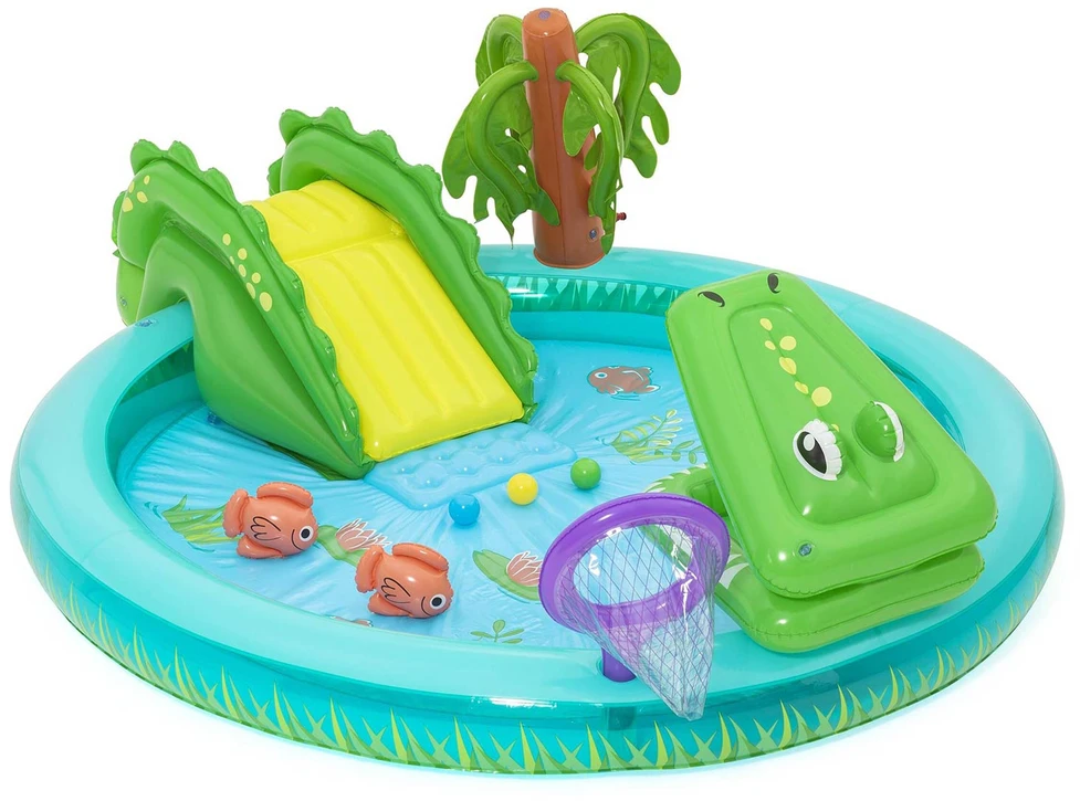Bestway pripučiama žaidimų aikštelė CROCODILE čiuožykla + purkštuvas + kamuoliukai 53166