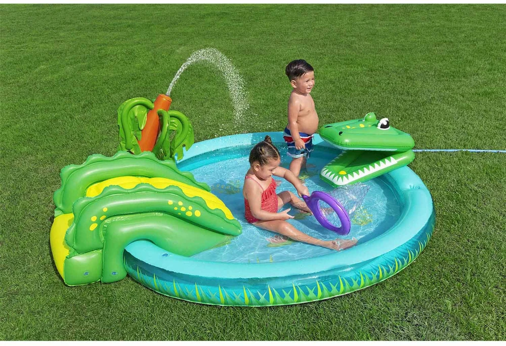 Bestway pripučiama žaidimų aikštelė CROCODILE čiuožykla + purkštuvas + kamuoliukai 53166