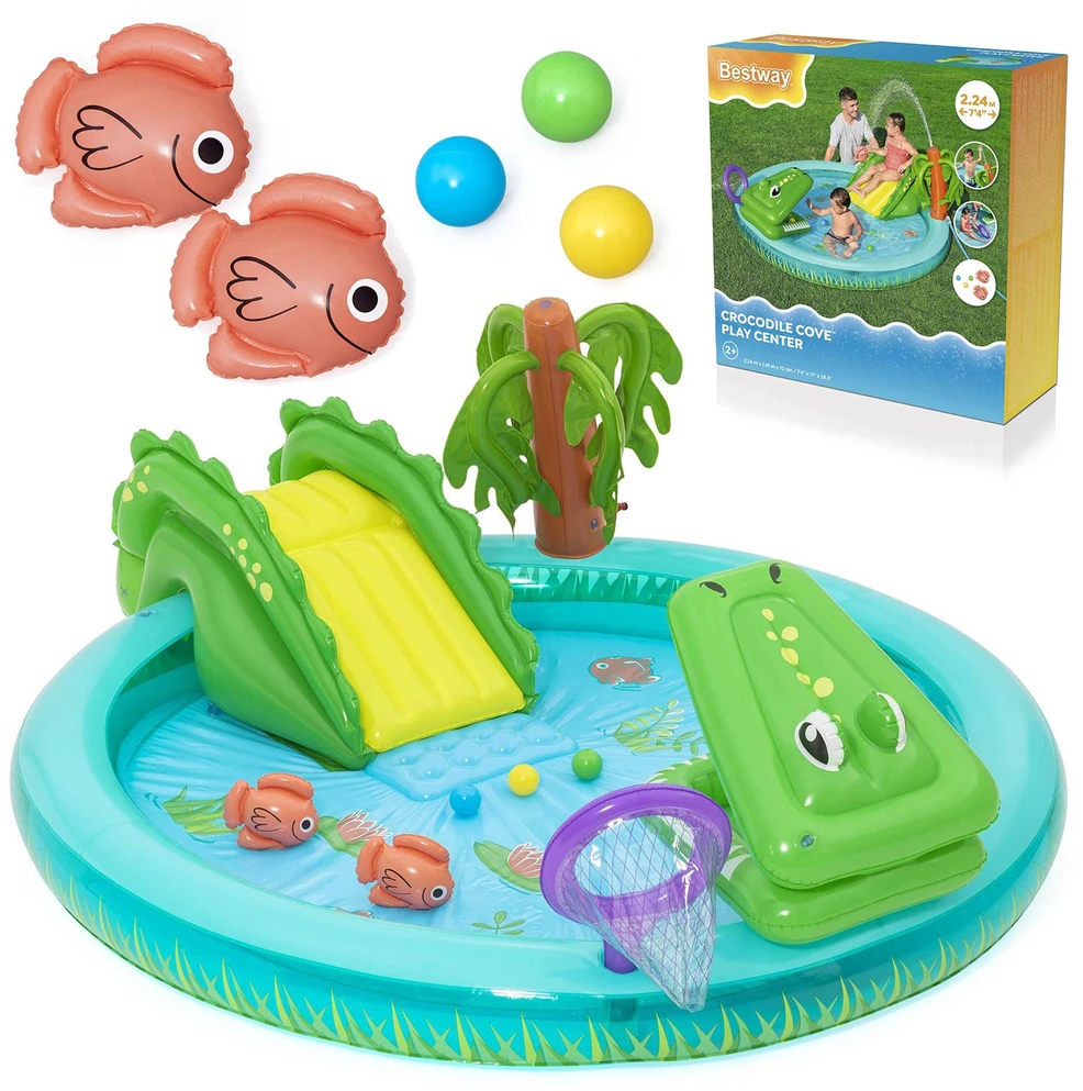 Bestway pripučiama žaidimų aikštelė CROCODILE čiuožykla + purkštuvas + kamuoliukai 53166